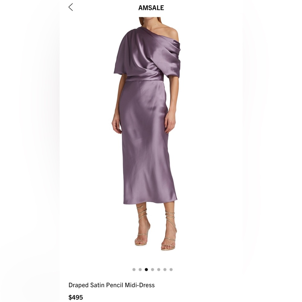 AMSALE Draped Satin Pencil Midi-Dress Violet Size 2
